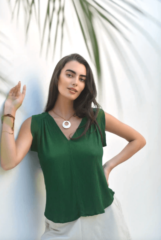 Venice Topp, Forest, Rayon Crinckle