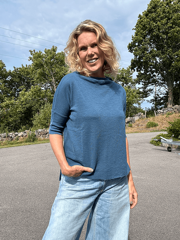 4083 T-Skjorte Vid Splitter, Denim Blue, Merino