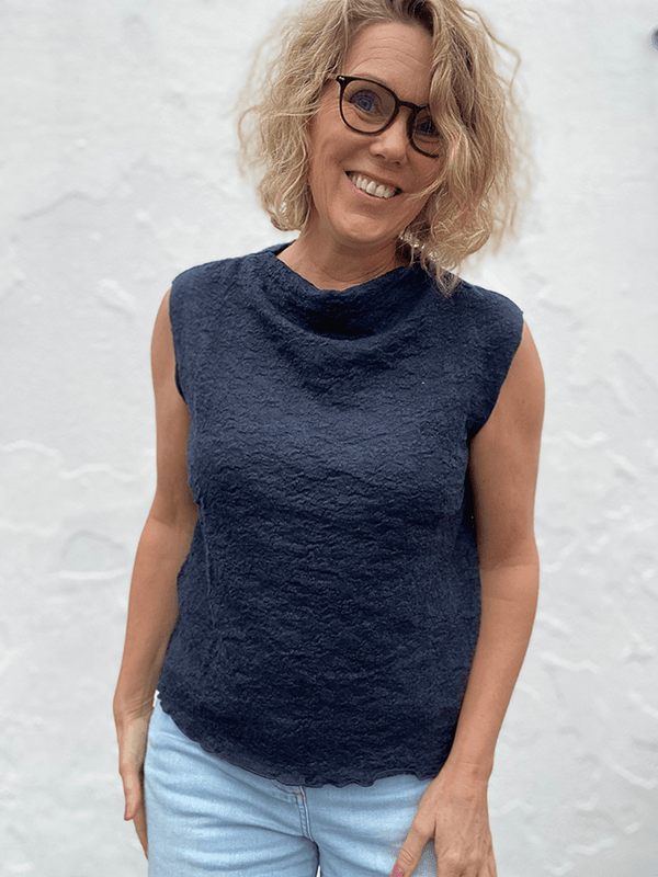 2501 Boxy Topp, Midnight Blue Melange, Bubble Wool