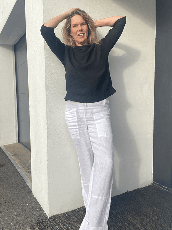 11033 Bukse Patch Pockets, White, Lin