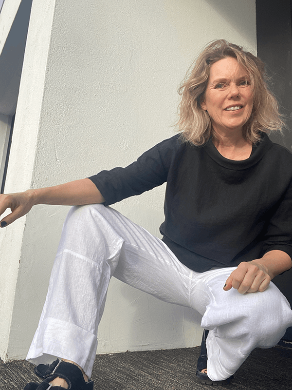 11033 Bukse Patch Pockets, White, Lin