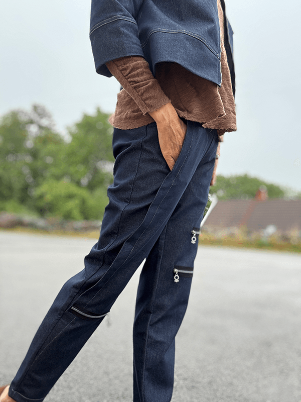 4166 Bukse Stretch, Smal, Blue, Bomull