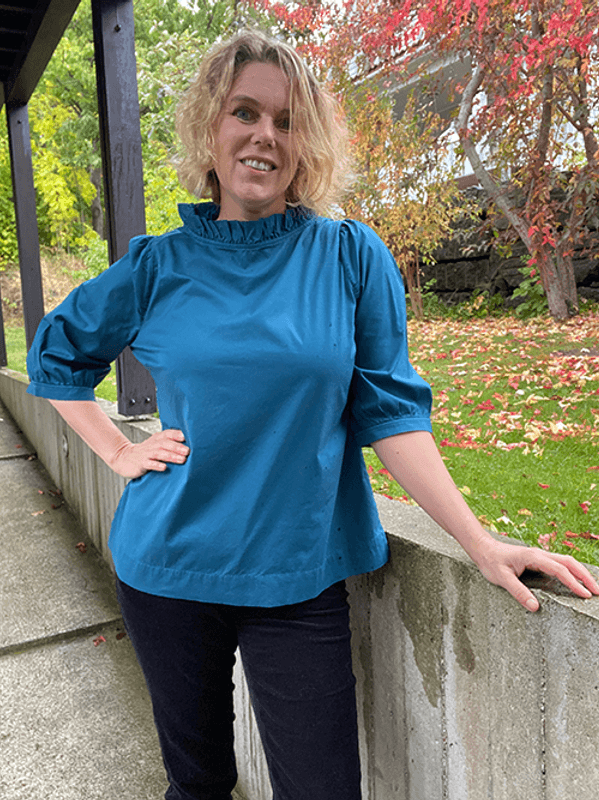 13005 Bluse Puff, Petrol, Poplin