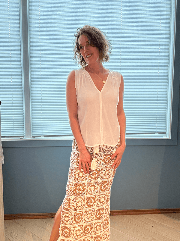 Venice Topp, Ivory, Rayon Crinckle