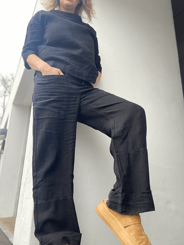 11033 Bukse Patch Pockets, Black, Lin