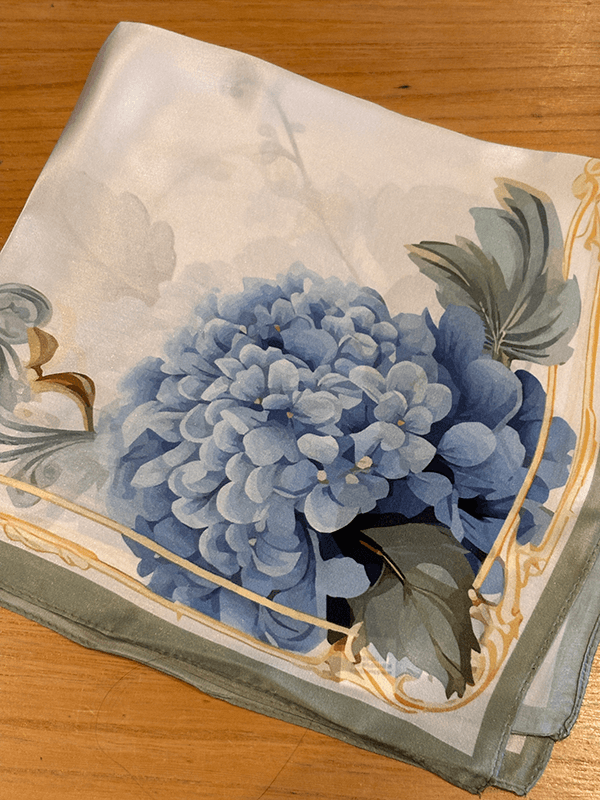 Silkeskjerf 53cm, Hortensia, Grønn / Blå