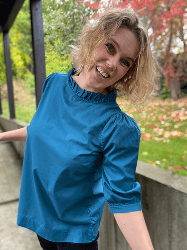 13005 Bluse Puff, Petrol, Poplin