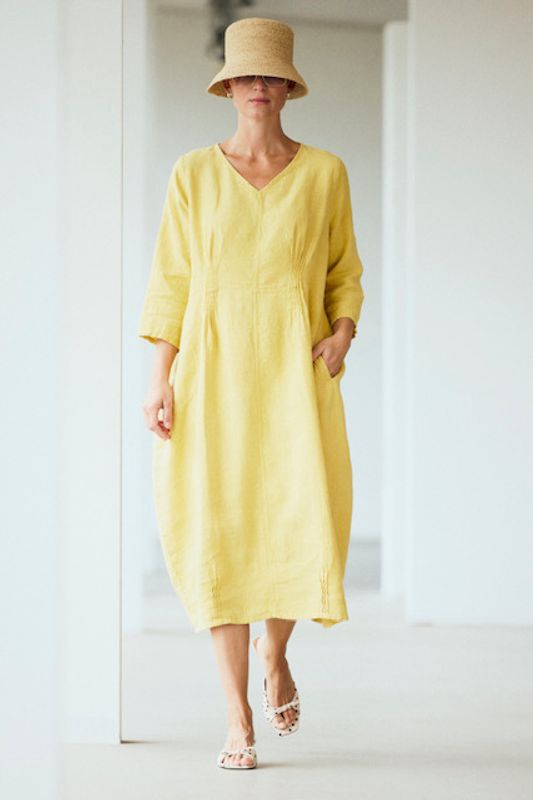 PreOrder: 11039 Dress Long, V-neck,Lin,  XS-XXL