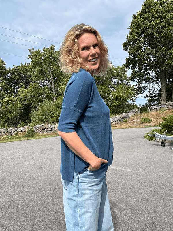 4083 T-Skjorte Vid Splitter, Denim Blue, Merino